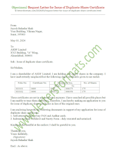 request letter for applying duplicate share certificate