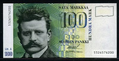 Finland currency money 100 Finnish Markkaa Banknote