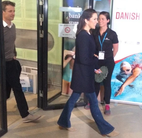 Crown Princess Mary and Crown Prince Frederik of Denmark attends the qualification regatta Danish Open at the Bellahoj Swimming Stadium