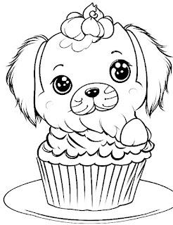 cute small dog in cupcake coloring page