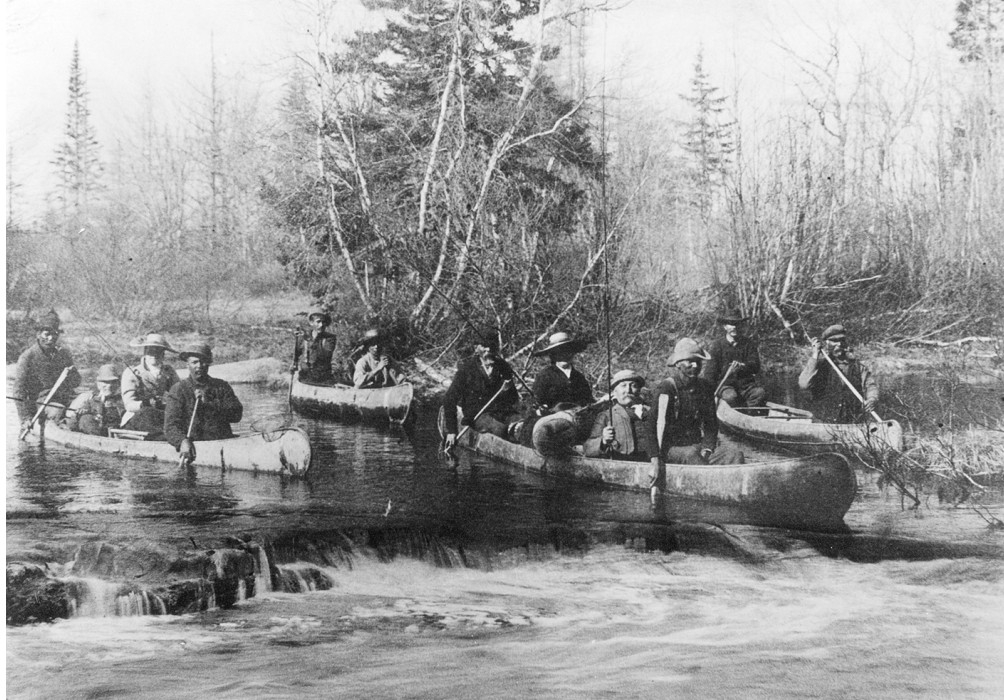 Mi'kmaq Guides with Party of Sportsmen Fishing from Four Canoes, Digby 