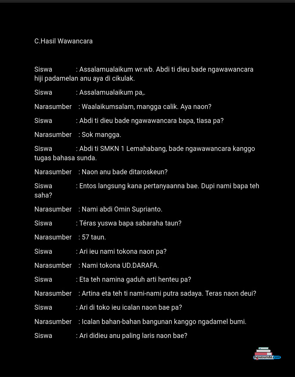 Contoh gambar susunan makalah hasil wawancara bahasa  sunda  