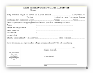 Surat Administrasi Pengganti Ijazah/STTB Yang Rusak Atau Hilang 