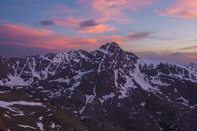 Stunning sunset sky over Mt. of the Holy Cross as viewed from Notch Mountain in the Sawatch mountains of Colorado