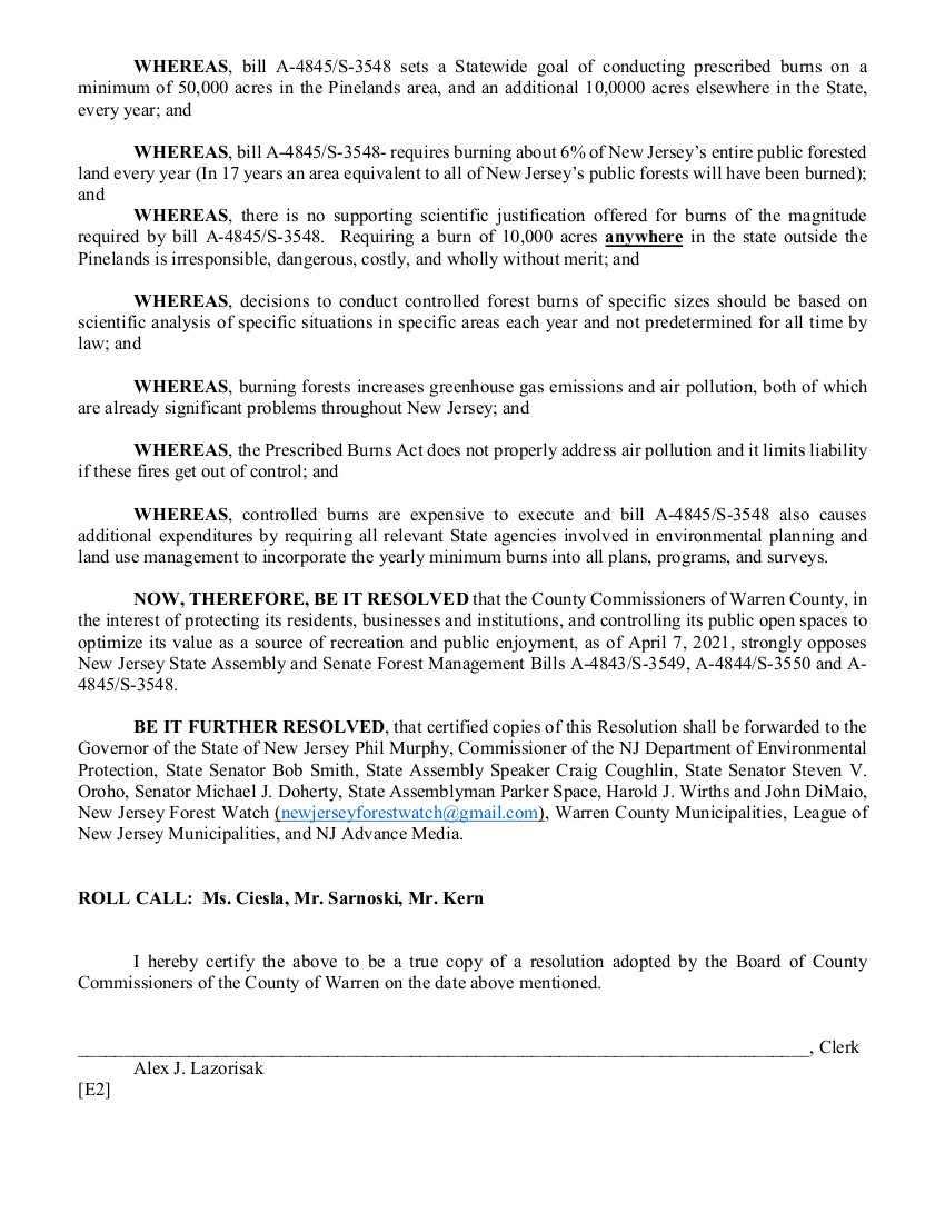 2021 Warren County NJ Resolution opposing Forest Management Plans Page 3