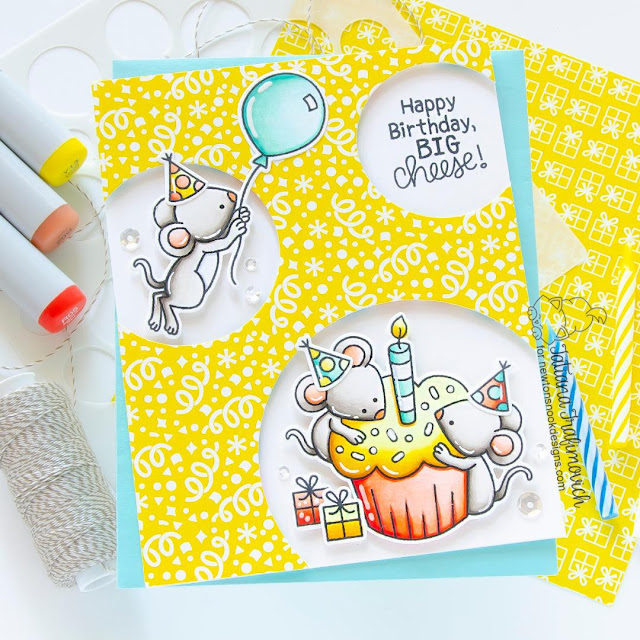 Happy Birthday Big Cheese card by Tatiana Trafimovich | Birthday Mice Stamp Set, Birthday Party Paper Pad & Frames Squared Die Set by Newton's Nook Designs