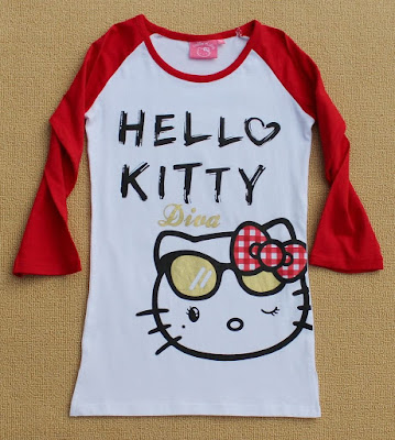 Model Kaos Raglan Motif Hello Kitty Cantik