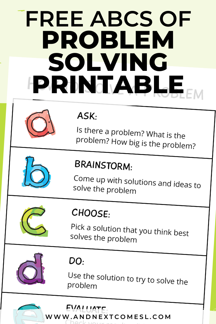 Teach kids and teens how to solve a problem using this free ABCs of problem solving steps printable