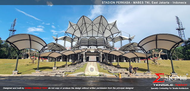 tensile membrane roof kontraktor atap membran tensile tent tension membrane structure canopy stadion perkasa mabes TNI