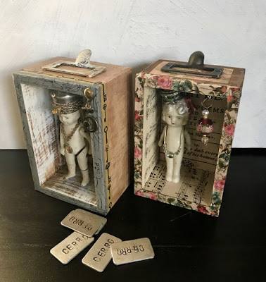 Denise Cerro mini assemblages with dolls