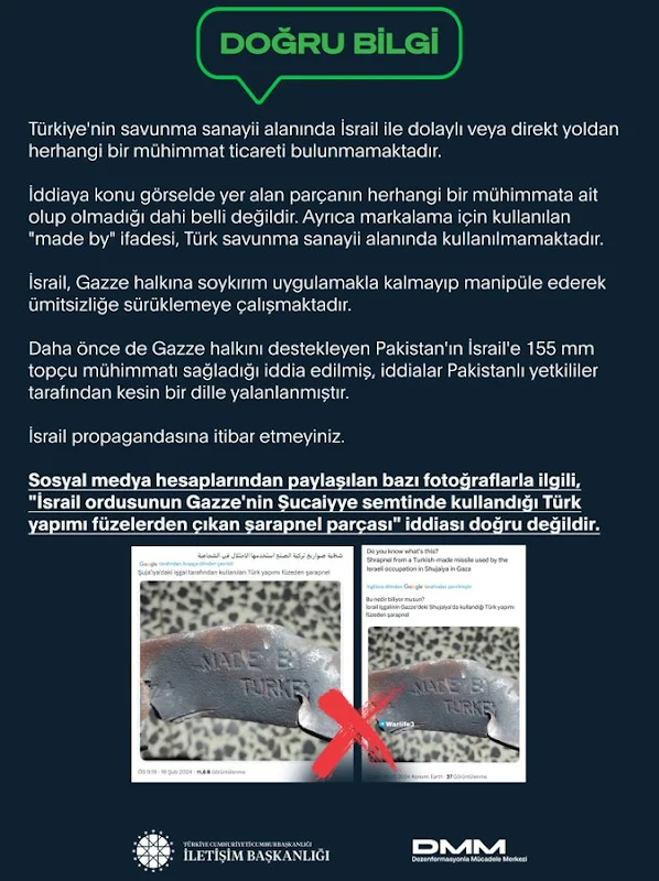 Turkiye membantah klaim bahwa rudal buatan Turki digunakan oleh pasukan Israel di Jalur Ga Turki membantah klaim bahwa pihaknya memasok amunisi ke Israel dan menyebut Israel menyebarkan propaganda palsu