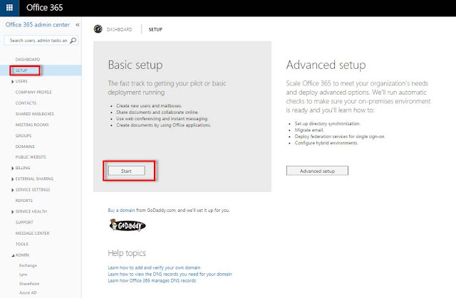  click dashboard too select Manage domains for your website too your electronic mail Office 365 Admin Starter Guide