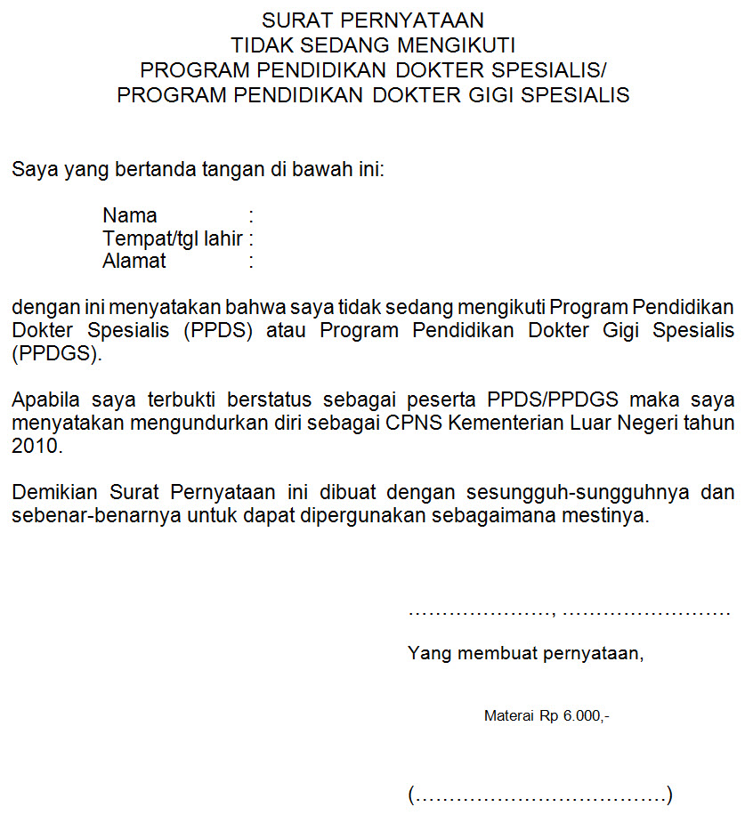 Download Surat Pernyataan Depkes Kementerian Kesehatan 