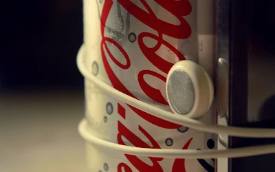 Coca Cola Light Can and iPhone Headphone Close Up Photo HD Desktop Wallpaper