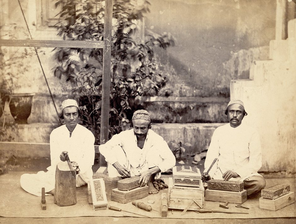 Sandalwood Carvers (Sandalwood Craftsmen) at Work, India | Rare & Old Vintage Photos (1873)