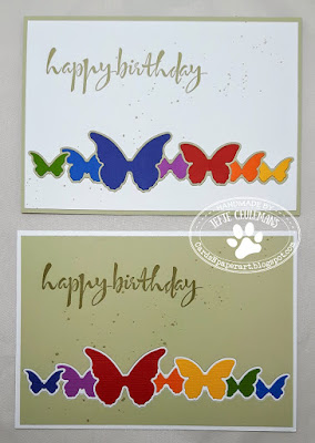 Greeting card with colourful butterfly border; handmade by CardsNpaperart