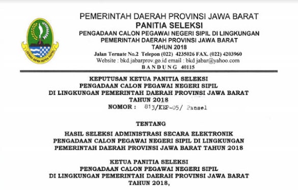 Pengumuman Seleksi Manajemen Cpns Pemprov Jabar 2018