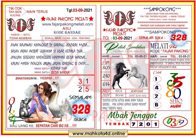 Syair Prediksi Fajar Pakong Melati Jum'at, 03 - September - 2021