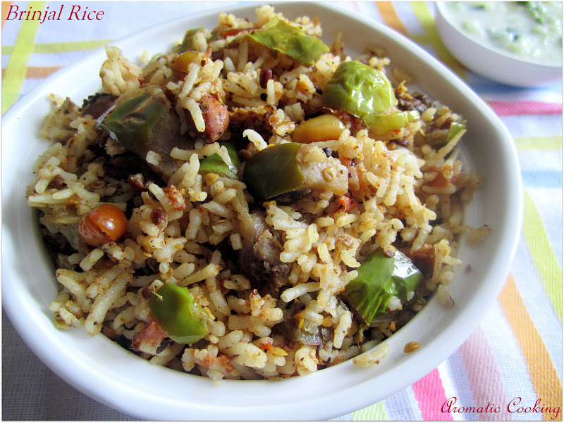 Cook and cool the rice dice the eggplants and keep it soaked in water