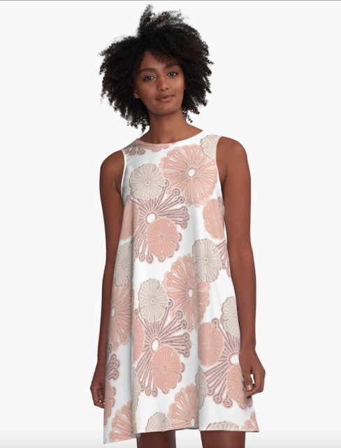 Rose Gold Floral A-Line Redbubble Dress