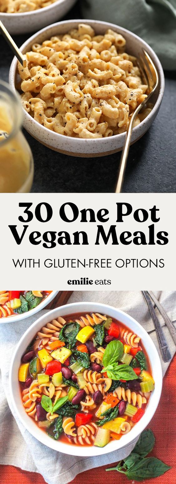 Looking for easy and delicious dinner recipes? This round-up of 30 One Pot Vegan Meals is a great place to start! Everything from curry to chili to pasta.