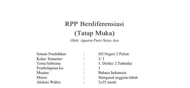 RPP Diferensiasi kelas 1 SD