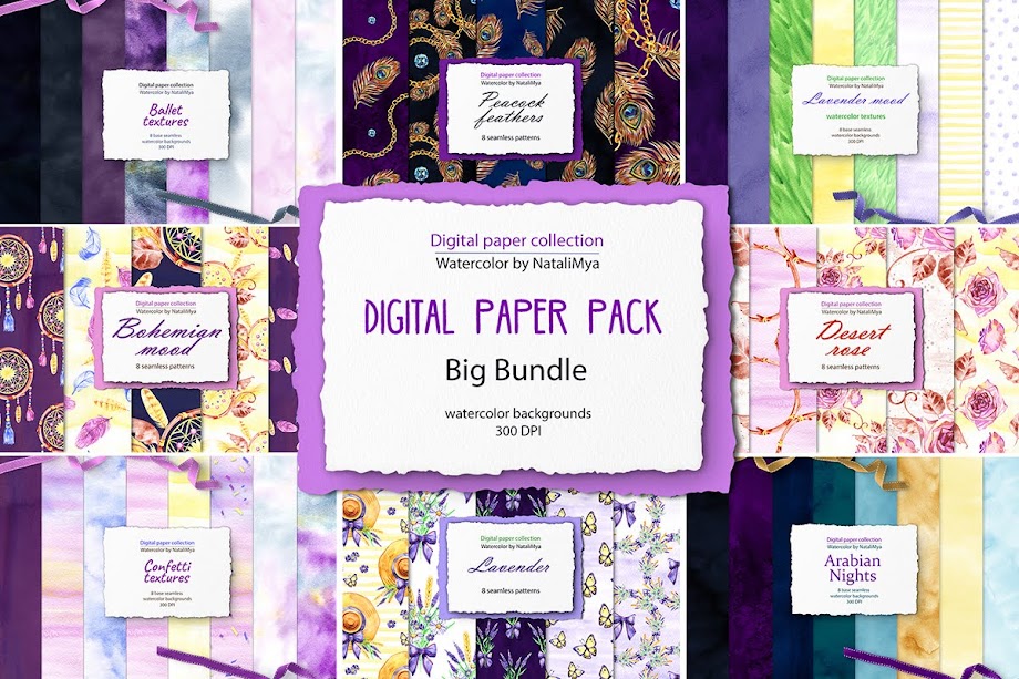Design Watercolor Digital Papers and Textures Commercial license is always included