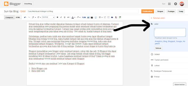 Langkah-langkah membuat label di blogspot