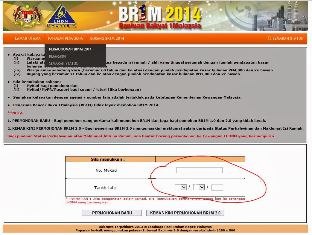 CARA MENGEMASKINI MAKLUMAT BAGI PERMOHONAN BR1M 2014 