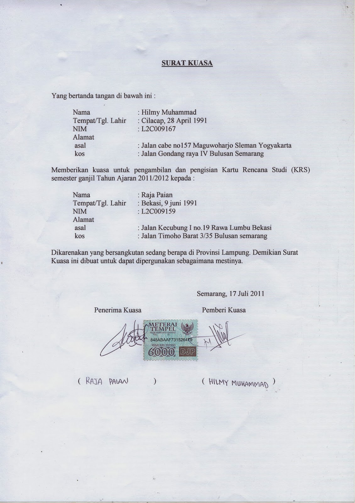 Format surat kuasa pengambilan npwp contoh surat kuasa 