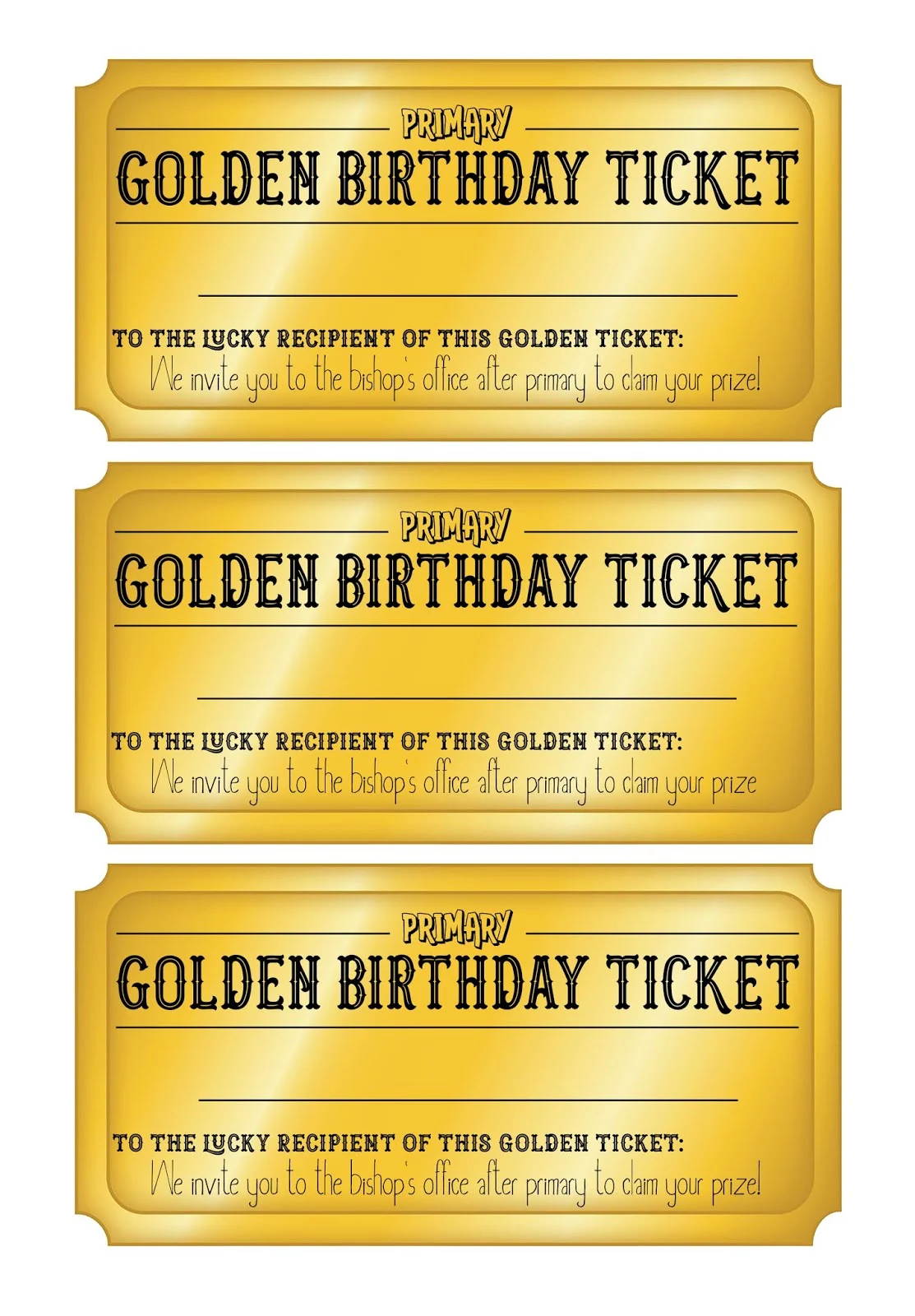 Camille's Primary Ideas Golden Birthday Ticket