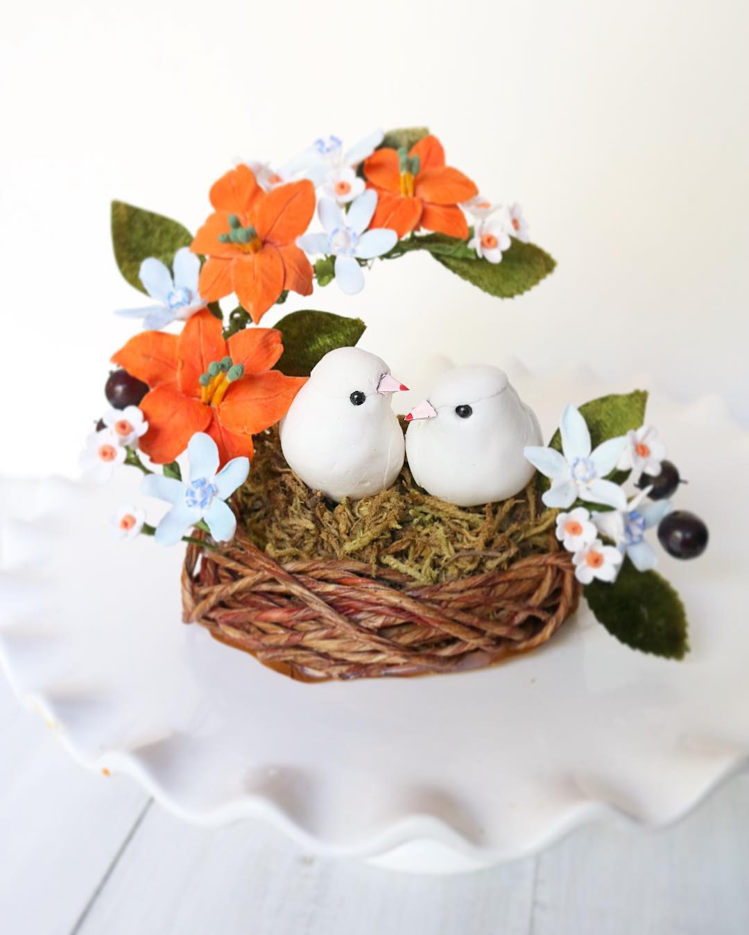 Love bird  nest cake  topper  for NewZealand  bride Handmade 