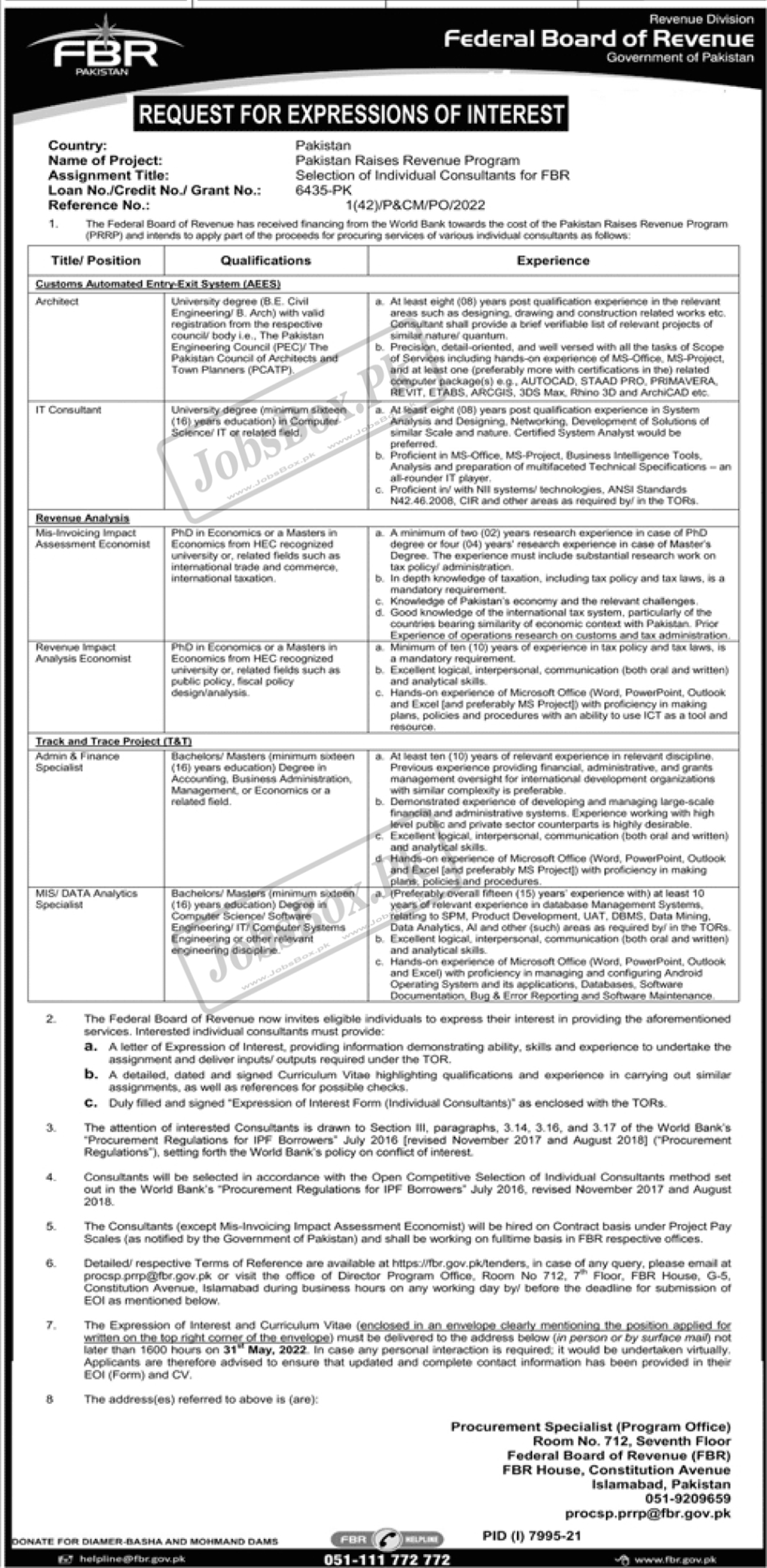 Federal Board of Revenue FBR Jobs 2022 Latest Advertisement