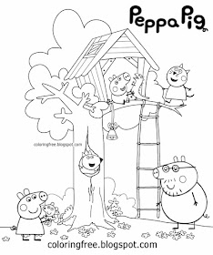 George Pig baby sweet Candy Cat easy garden tree house coloring pages Peppa Pig sketch print off art