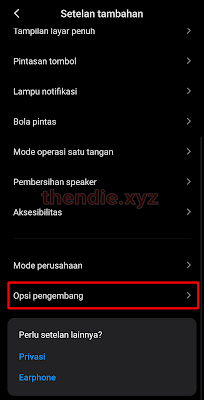 Letak opsi pengembang di hp android