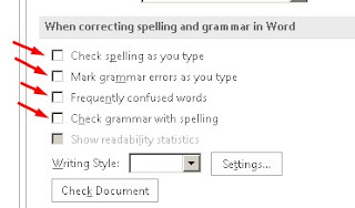 Hilangkan ceklis When correcting spelling and grammar in Word
