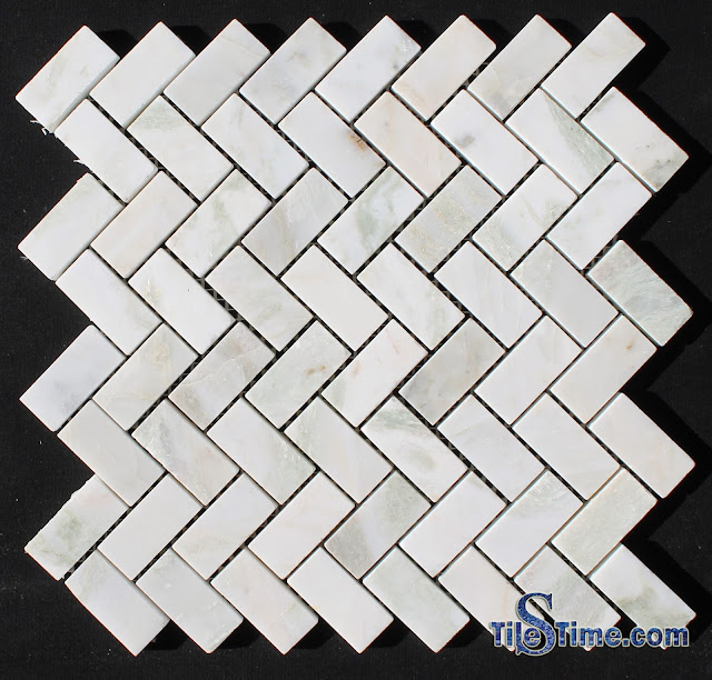 Alba Chiara 1×2 Herringbone Polished Marble Mosaic Tile