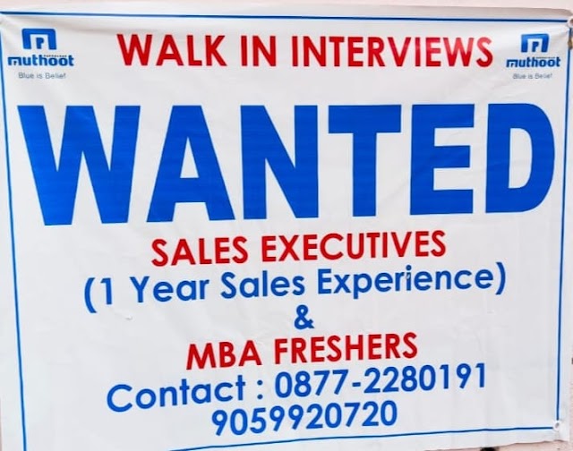Walking In Interviews for MBA Freshers and Sales Executives In Tirupati