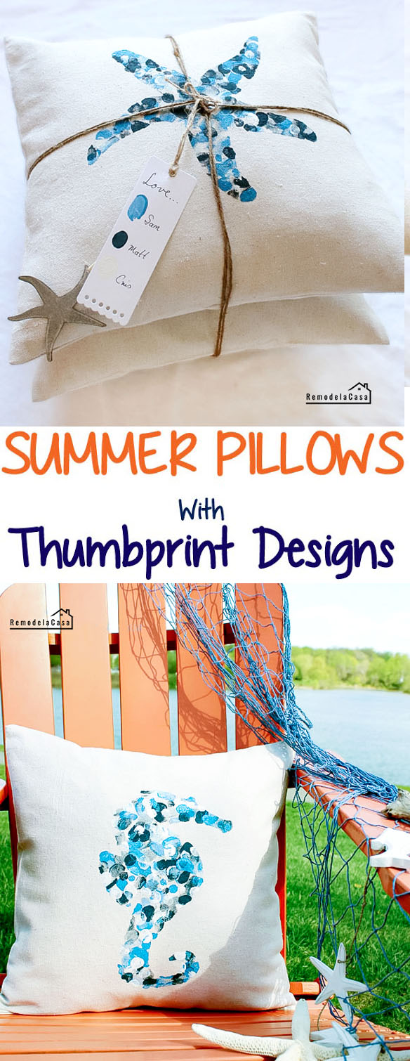 diy - summer pillows with thumbprint designs