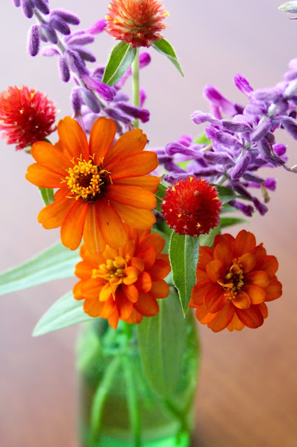 Pretty Posies in Green Bottle