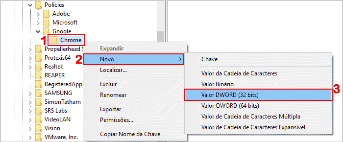 Criando Valor DWORD (32 bits) para desabilitar janelas anônimas no Chrome