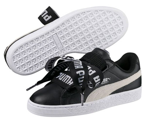 zapatillas mujer Puma Basket negra lazos