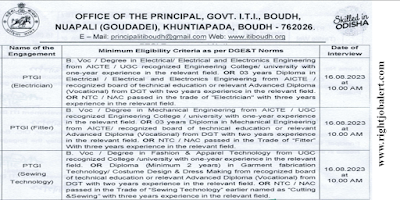 Part Time Guest lnstructor Electrical,Electrical and Electronics,Mechanical Engineering and Other Job Opportunities in Gov ITI Boudh