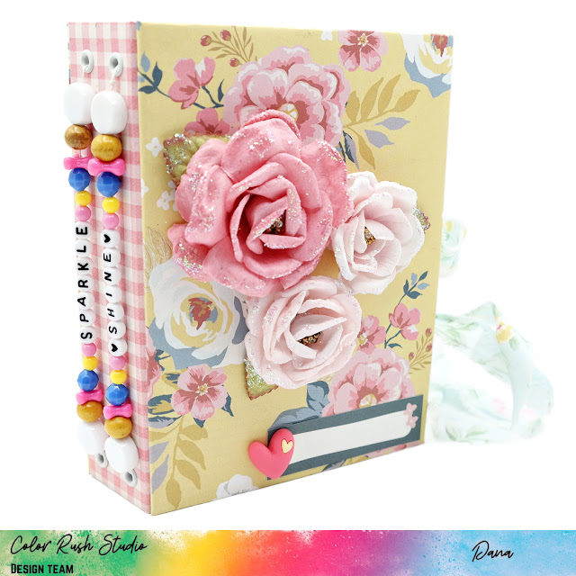 Sparkle and Shine 12-month mini album with friendship bracelet inspired binding and glittered flowers created with the Simple Stories Wildflower line.