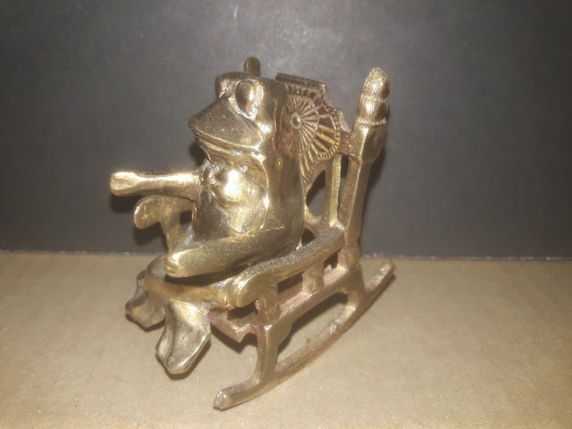 Vintage Brass Frog In A Rocking Chair