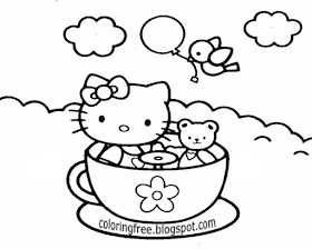 US kids easy cartoon drawing of Hello Kitty sweet chocolate drink printable coloring ideas for girls