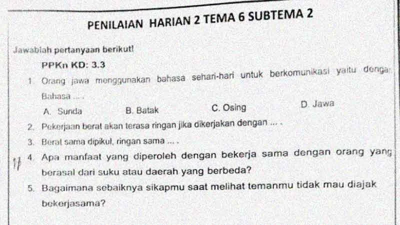 Soal Penilaian Harian Kelas 4 Tema 6 Subtema 2