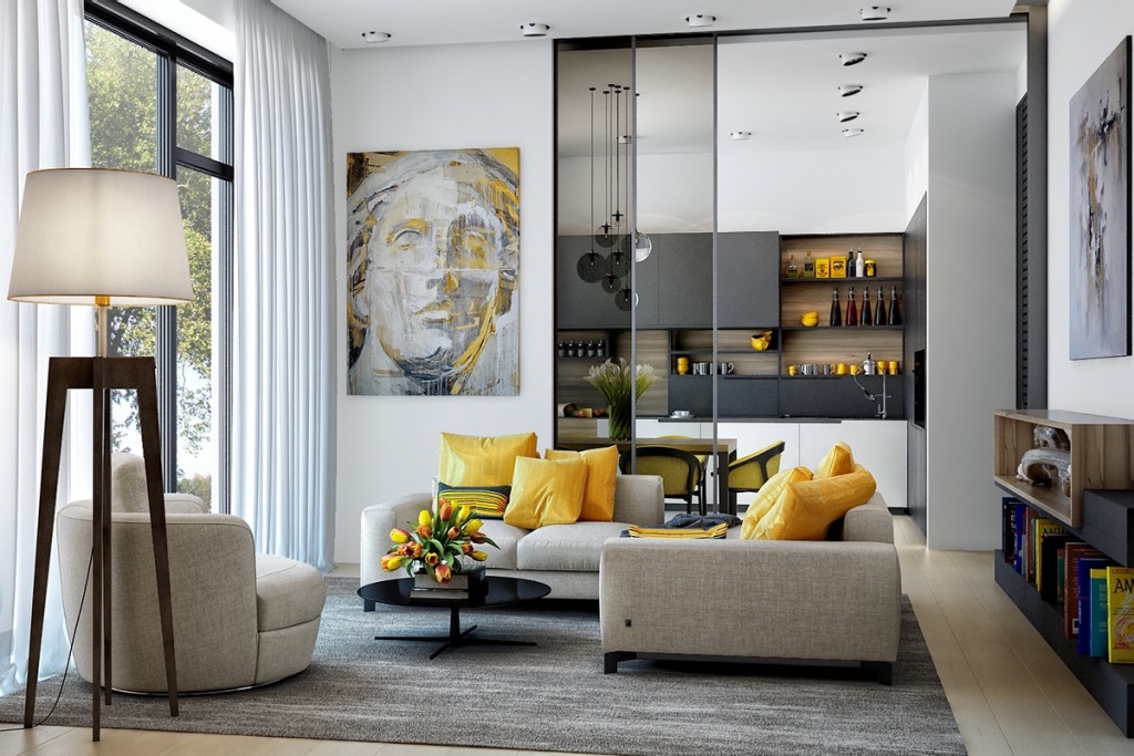 16 Living Room Kece dengan Aksen Warna  Kuning  Majalah Rumah