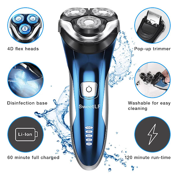 Waterproof Wet and Dry Electric Shaver with Pop-up Beard Trimmer
