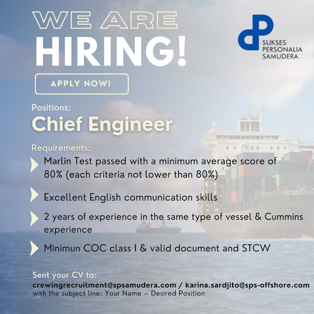 Hiring for Chief Engineer Experience Marlin Test January 2024